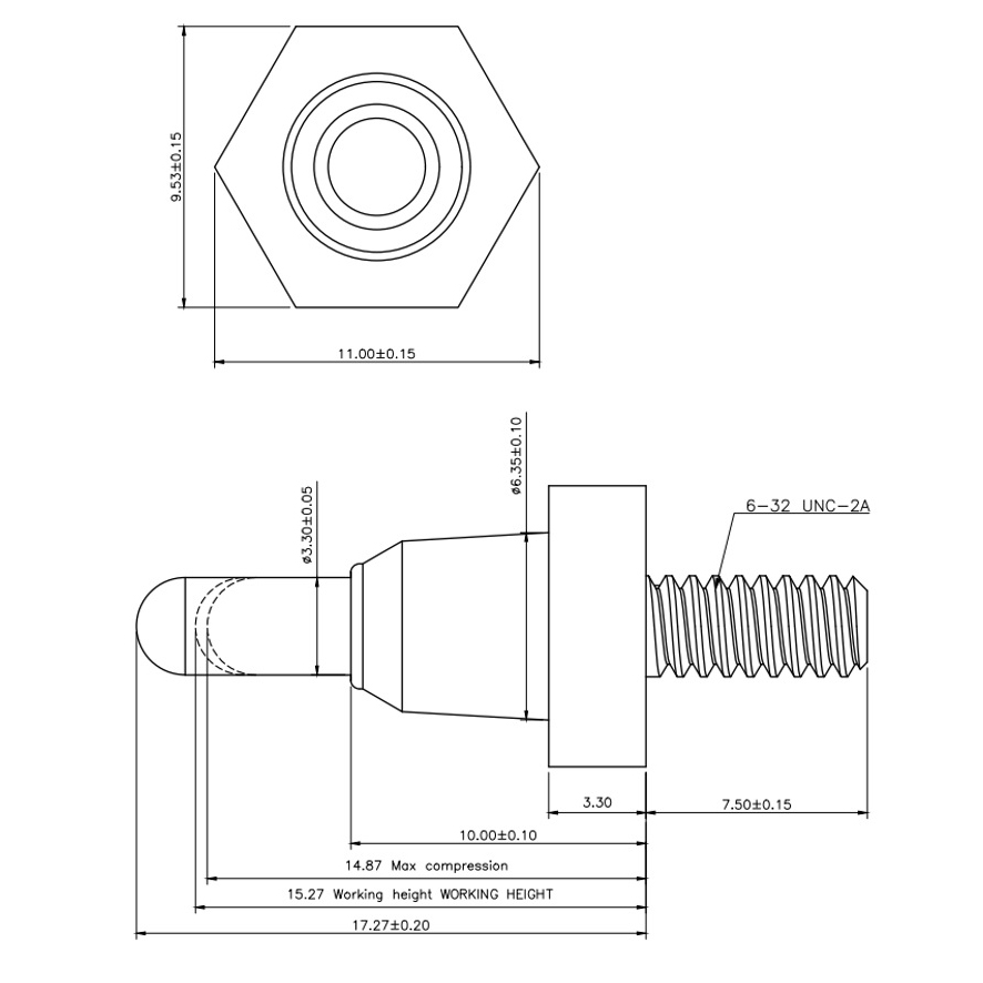 thread screw pogo pin drawing