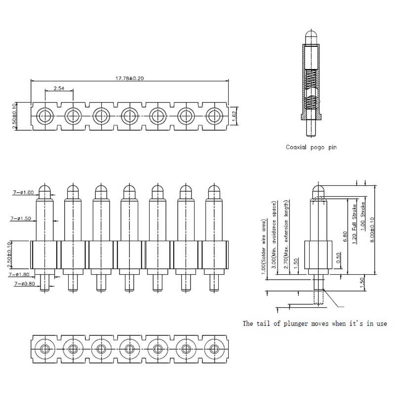 High Current Pogo Pin Connectors NC4721-07PA High Current Pogo Pin Connectors