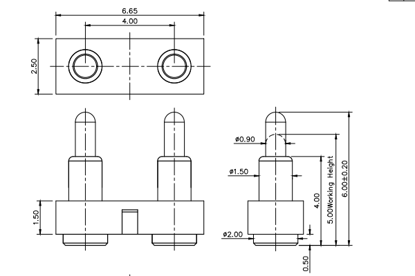 SMT/SMD pogo pin connector drawing